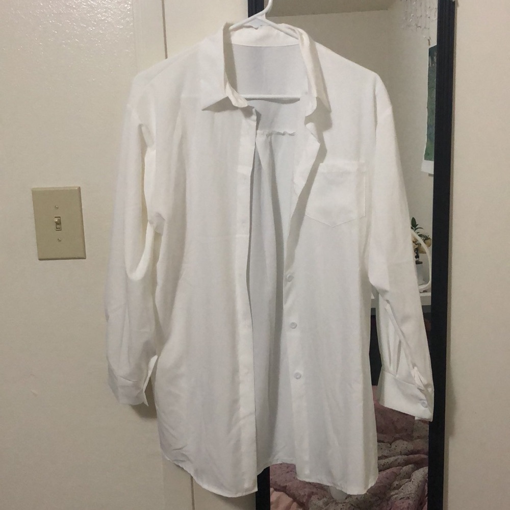 White button up cover up long teee
